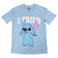 Disney Stitch Womens (Jrs) Blue "I Tried" T-Shirt Tee Shirt XX-Small