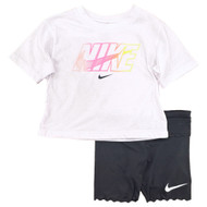 Girls 2PC Nike Outfit White T-Shirt & Gray Dri-Fit Bike Shorts Set
