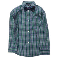 TFW Boys Green & Blue Plaid Long Sleeve Button Front Shirt With Bow Tie