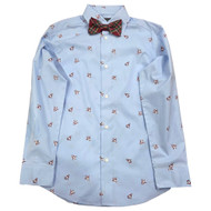 TFW Boys Blue Santa Long Sleeve Button Front Shirt With Bow Tie