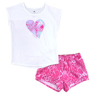 Girls 2PC Adidas Dri-Fit Outfit White Shirt & Pink Animal Print Shorts Set