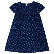 Womens Blue Floral Print Short Sleeve Nightgown Night Gown