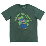 Disney Stitch Mens Dark Green Wash St. Patricks Day Happy Go Lucky T-Shirt
