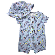 Baby Essentials Infant Boys Blue Sailboat Button Front Romper