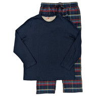 Hanes Mens Navy Blue Knit Top & Plaid Flannel Pant Sleep Set