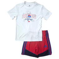 Adidas Boys White Baseball T-Shirt & Red Shorts Set Athletic Outfit Size 5