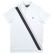 U.S. Polo Assn. Mens White Navy Sash Short Sleeve Pique Polo Shirt