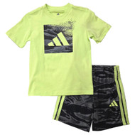 Adidas Boys Green Adidas Square Logo T-Shirt & Shorts Set Athletic Outfit 5
