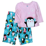 Carters Infant Girls Pink & Blue Fleece Penguin Themed Pajamas 2pc Sleep Set 12m