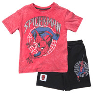 Boys Red & Black Spiderman Outfit Distressed T-Shirt Top & Shorts Set 5