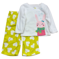 Carters Infant & Toddler Girls Green Fleece Bunny Rabbit Pajamas Sleep Set