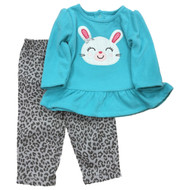 Carters Infant Girls Blue Bunny Rabbie Outfit Shirt & Pants Set