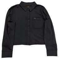 Lee Womens Black Long Sleeved Button Front Semi-Crop Shirt Top