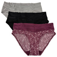 Warners Womens 3pc Microfiber & Lace Hipster Panty Set Burgundy