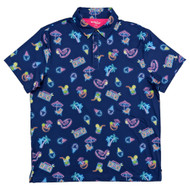 Birdie Bound Mens Sodalite Blue Novelty Print Short Sleeve Golf Polo Shirt