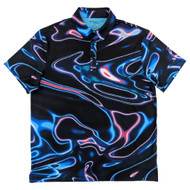 Birdie Bound Mens Black Dark Chrome Print Short Sleeve Golf Polo Shirt