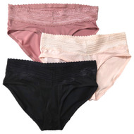 Warners Womens 3pc Microfiber & Lace Hipster Panty Set Pink & Beige