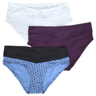 Warners Womens 3pc Dig-Free Cotton & Lace Hipster Panty Set Purple