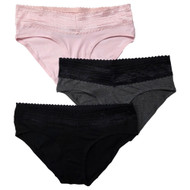 Warners Womens 3pc Dig-Free Cotton & Lace Hipster Panty Set Black