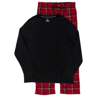 Hanes Mens Black Thermal Top & Red Plaid Micro Fleece Pant Sleep Set