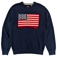 Chaps Mens Navy Blue American Flag Cotton Crewneck Sweater