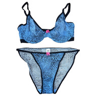 Parade Womens Blue Mesh Leopard Print Underwire Bra & Cheeky Panty Set
