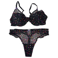 Parade Womens Black Floral Print Underwire Bra & Thong Panty Set