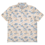 Chaps Mens Biege & Blue Hawaiian Print Short Sleeve Performance Polo Shirt