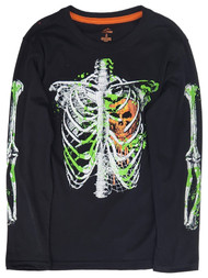 Boys Black Long Sleeve Halloween Scary Skeleton T-Shirt Tee Shirt