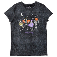 Womens (Jr's) Black & Gray Tie Dye Stay Spooky Halloween Tee Shirt T-Shirt