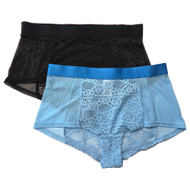 Parade Womens 2 Pack Boy Short Underwear Blue & Black Lace Panties Set