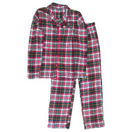 Womens Red, White & Green Plaid Long Sleeve Flannel Pajama PJ Sleep Set