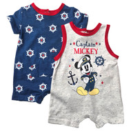 Infant Boys Gray & Blue Mickey Mouse Short Sleeved Romper 0-3 Months