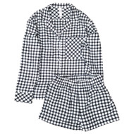 Womens White & Black Plaid Long Sleeve Top & Shorts Flannel Pajama Sleep Set