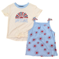 Toddler Girls Red Cream Blue Patriotic T-Shirt & Tank Top 2Pc Set