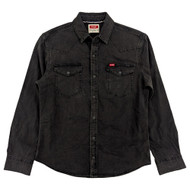 Wrangler Mens Black Denim Long Sleeve Slim Fit Western Snap Shirt