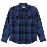 Wrangler Mens Blue Buffalo Plaid Long Sleeve Broken Twill Shirt