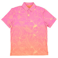 Birdie Bound Mens Pink Orange Ombre Hibiscus Print Polo Golf Shirt Medium