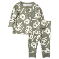 Cat & Jack Infant Boys Green & Cream Skull Outfit Set