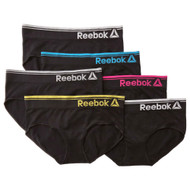 Reebok Womens Black With Color Logo 6-Pack Hipsters Panties Underwear