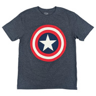 Marvel Captain America Mens Navy Blue Heather Short Sleeve Graphic T-Shirt