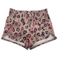 Adidas Girls Brown & Pink Cheetah Print Athletic Running Training Shorts