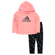 Adidas Toddler Girls Pink Hooded Shirt & Black Leggings Outfit 2PC Set 3T