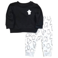 Infant Boys & Girls Black Ghost Halloween Sweatshirt & Print Pants Set