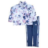 Adidas Toddler Girls Blue Tie Dye Jacket & Leggings Outfit 2PC Athletic Set