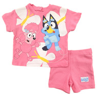 Infant Girls Bluey Bingo Pink Short Sleeve T-Shirt & Shorts Outfit Set 0-3 Mo