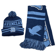 Womens Blue Knit Harry Potter Scarf & Beanie Stocking Cap Hat Set