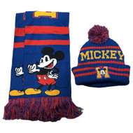Disney Womens Blue Knit Mickey Mouse Scarf & Beanie Stocking Cap Hat Set