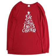 Womens Long Sleeved Red Christmas Cheer Tee Shirt T-Shirt