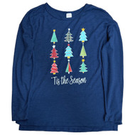 Womens Long Sleeved Blue Tis the Season Christmas Tee Shirt T-Shirt